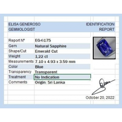 1,22 ct Cushion Sapphire blue 7,10 x 4,93 x 3,59 mm