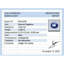 1,05 ct Zafiro Azul oval 6,74 x 5,24 x 3,55 mm