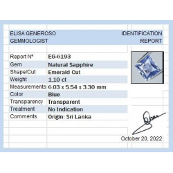 1,10 ct Zaffiro Blu Taglio Principessa 6,03 x 5,54 x 3,30 mm