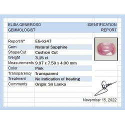 3,15 ct Rosa Saphir im Kissenschliff  9,97 x 7,59 x 4,00 mm