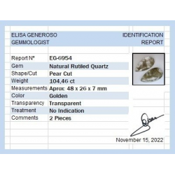 104.46 ct Cuarzo Rutilado Pera aprox 48 x 26 x 7 mm