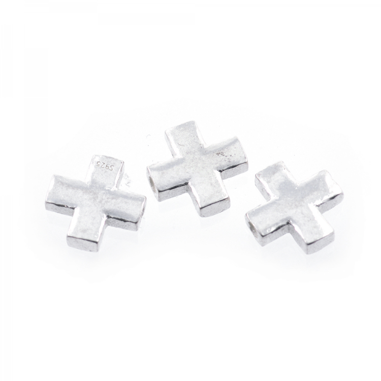 DIY Rhodium plated sterling silver 925 cross bead 8 mm