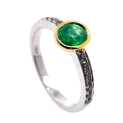 Anello con tsavorite e diamanti in oro bianco e oro giallo 18KT.