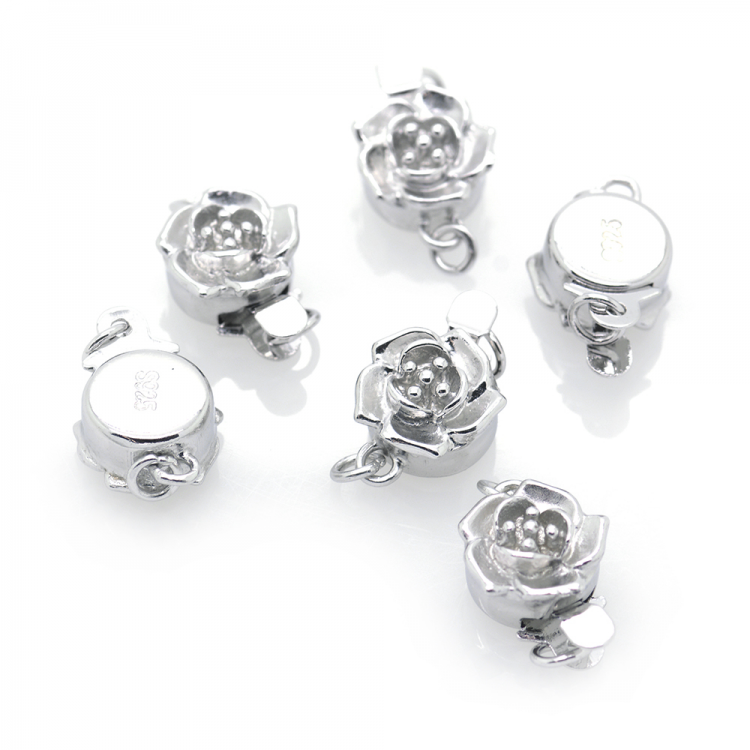 Rhodium plated 925 sterling silver flower clasp 13 x 8 mm