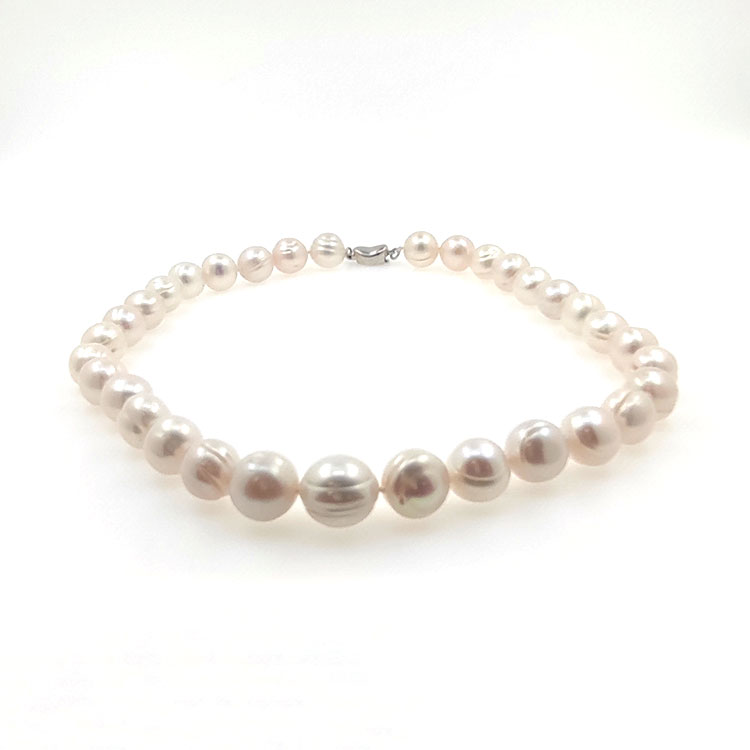 Collana di perle di fiume 12 mm in argento lunga 40 cm