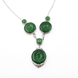 Fei Cui Halskette aus natürlichem Jadeit mit natürlichem Diamant aus 18kt Weißgold
