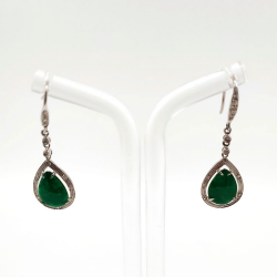 Boucles d'oreilles Fei Cui en jadéite naturelle avec diamant naturel en or blanc 18 carats