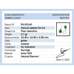 Boucles d'oreilles Fei Cui en jadéite naturelle avec diamant naturel en or blanc 18 carats