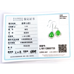 Boucles d'oreilles Fei Cui en jadéite naturelle avec diamant naturel en or blanc 18 carats