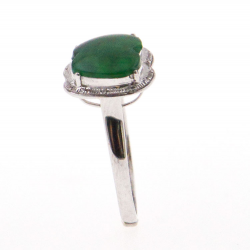 Anillo Pera de Jadeita Fei Cui Natural con Diamante Natural en oro blanco de 18kt