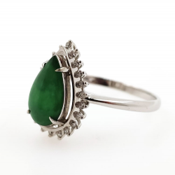 Anillo sol de Jadeita Fei Cui Natural con Diamante Natural en oro blanco de 18kt