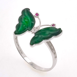 Fei Cui Schmetterlingsring aus natürlichem Jadeit mit natürlichem Diamant in 18kt Weißgold