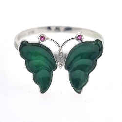 Fei Cui Schmetterlingsring aus natürlichem Jadeit mit natürlichem Diamant in 18kt Weißgold