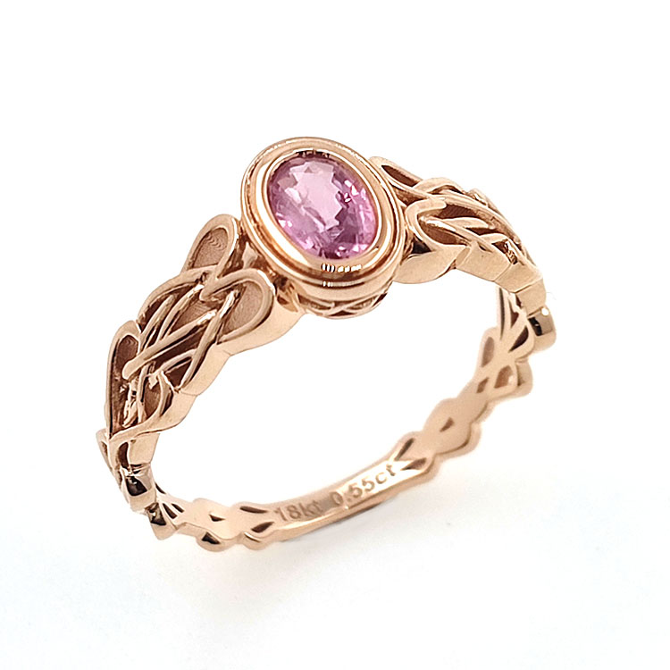Anillo de Zafiro Padsparadcha No calentado en oro rosa de 18 kt nudo celta