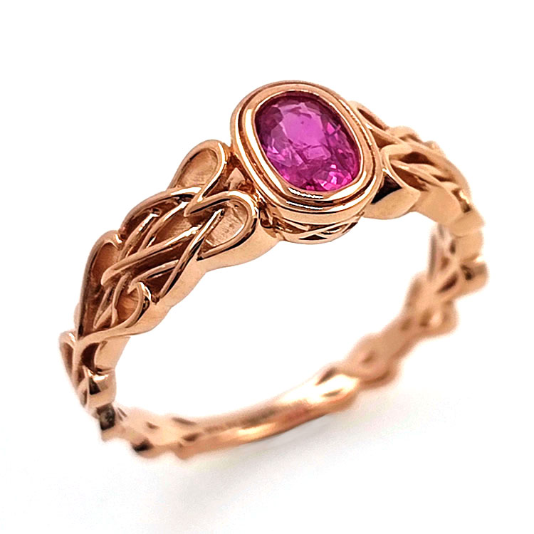 Unerhitzter Padsparadcha Saphir Ring aus 18kt Roségold Keltischer Knoten