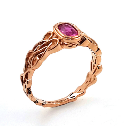 Unheated Padsparadcha Sapphire Ring in 18 kt rose gold Celtic knot