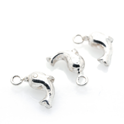 Perle à enfiler DIY Dauphin en argent 925 plaqué rhodium 13 x 9 x 5 mm