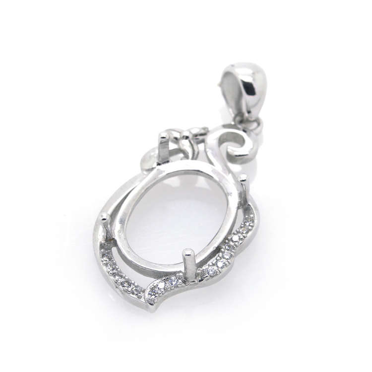 DIY Colgante de Circonita en plata 925 rodinada para gema de13 x 9 mm