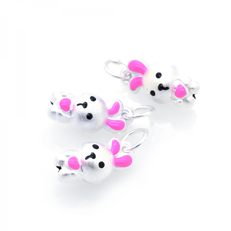 DIY Pink Rabbit Bead in 925 silver plated with rhodium
