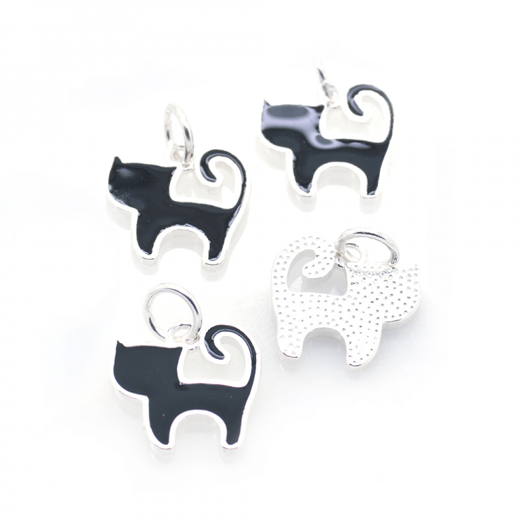 DIY Bead Black cat in 925 silver plated with rhodium