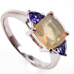 Ring aus Opal und Tansanit aus 925 rhodiniertem Silber