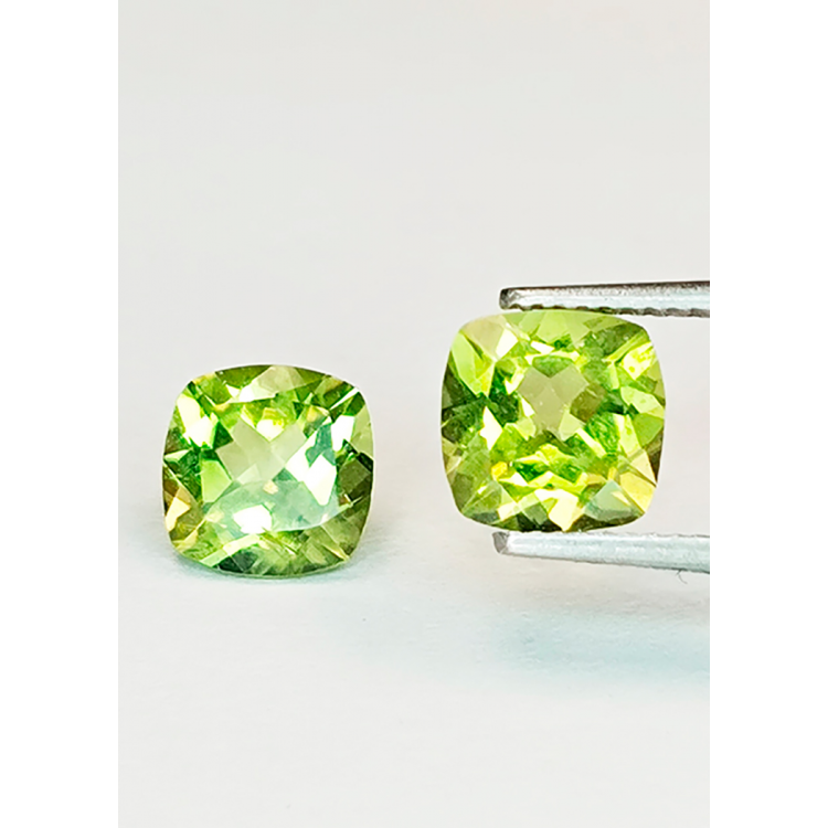 6 mm cushion-cut peridot, 2 pieces