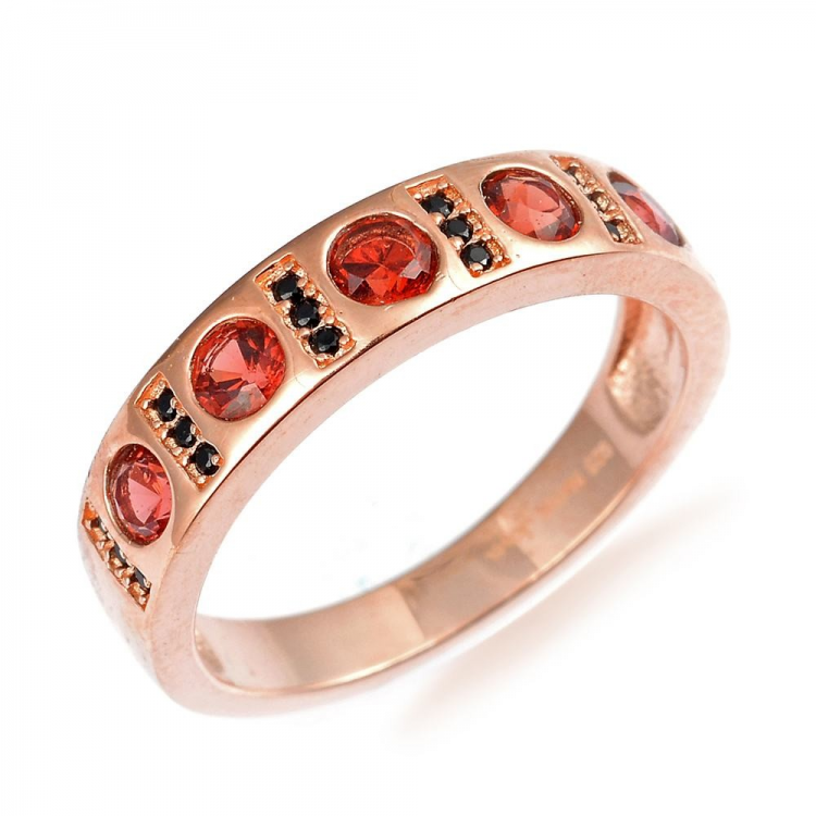 Garnet, Black Spinel & 925 Sterling Silver Ring