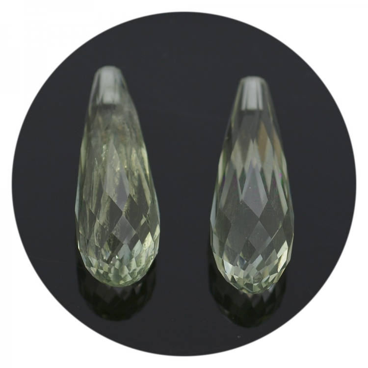 13,59 ct Prasiolith-Set im Briolette-Schliff, 15,14 x 8,37 mm